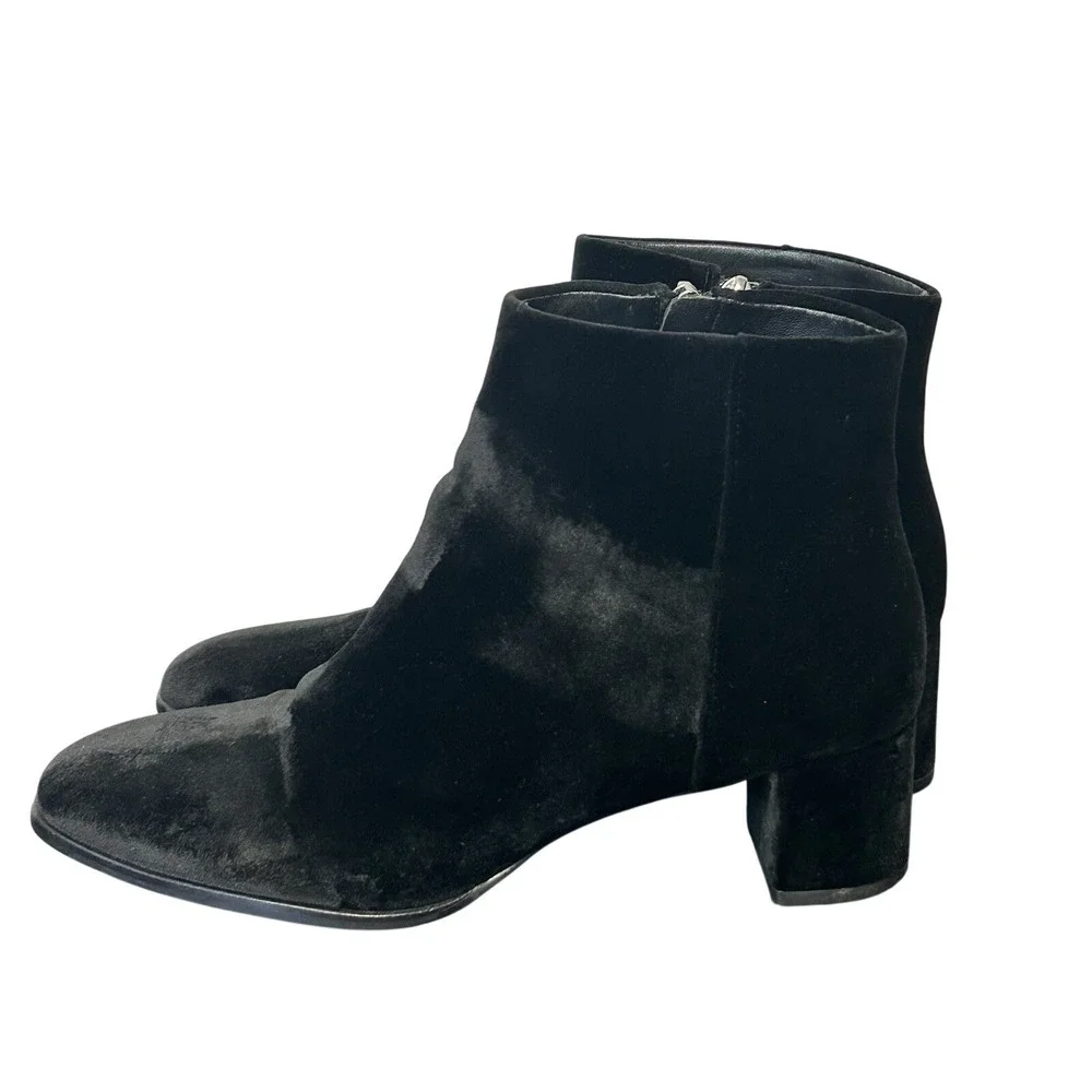 Via Spiga Shoes Booties Black Zip Up Ankle Boot Velvet Block Heel Women's Size 9